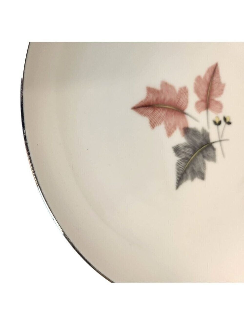 Trio by Lenox X-446  Gray & Pink Leaves, Coupe, Platinum Trim 1954-1968 MCM - Picture 8 of 9